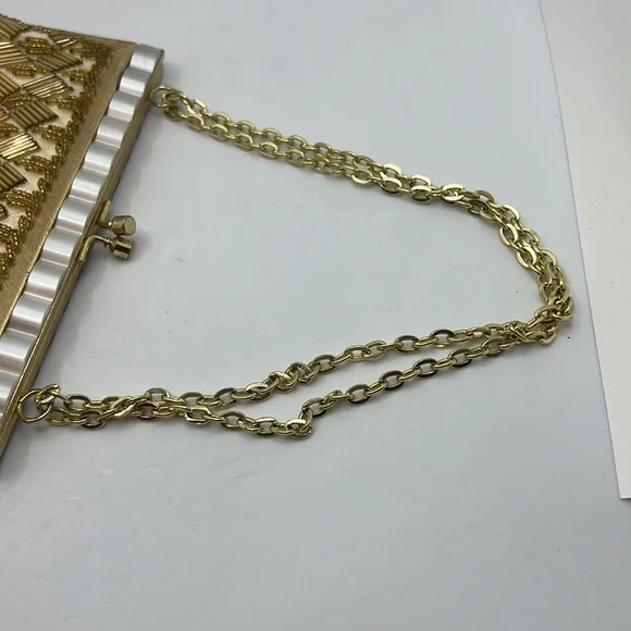 VTG Gold sequin 60s evening bag elegant night out purse formal lady like gala - Picture 6 of 12